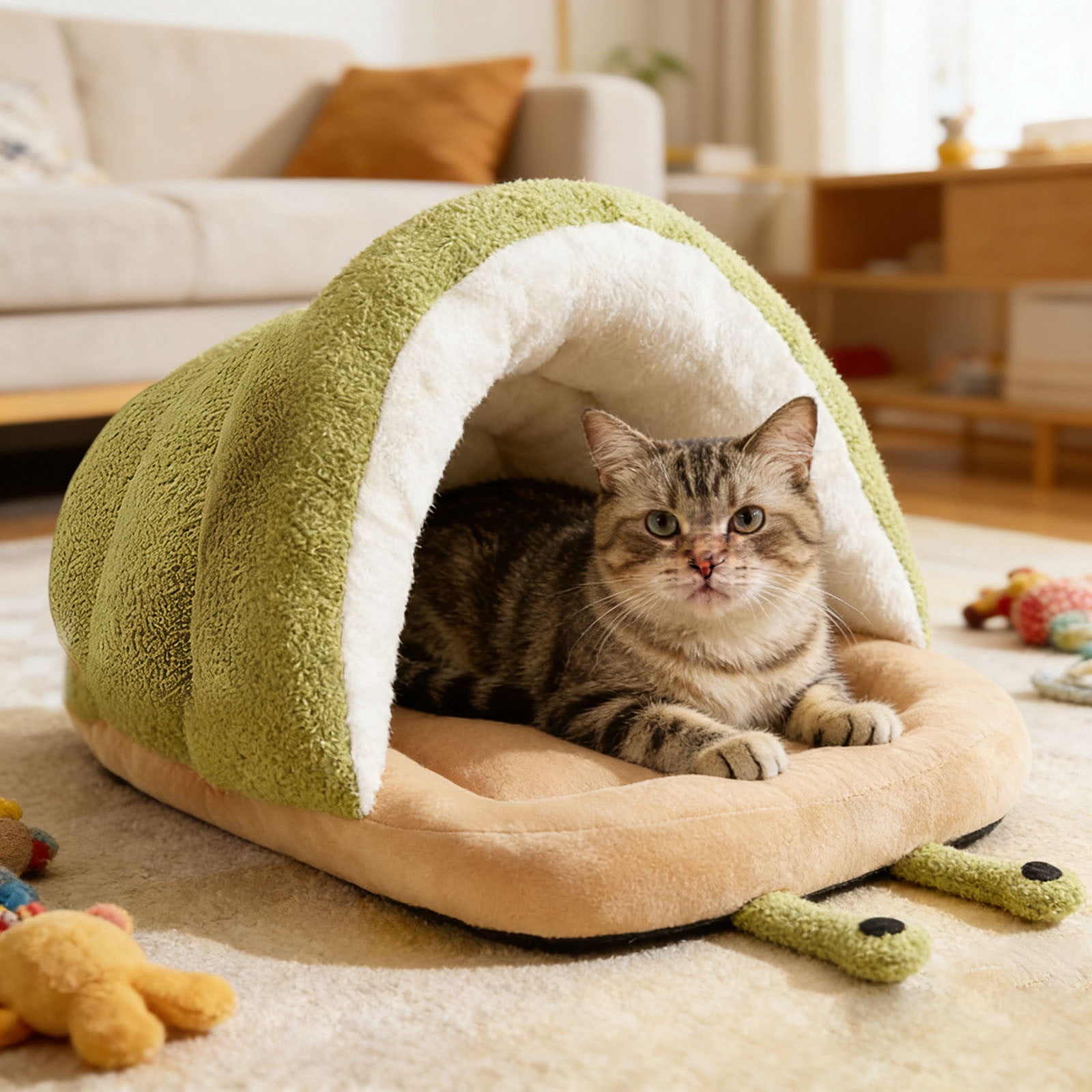 Cozy Cat Cave Bed with Warm Lining, Cute Snail Slipper Pet Bed for Indoor Cats and Small Dogs, Soft Foldable Washable House Nest for Kittens and Puppies