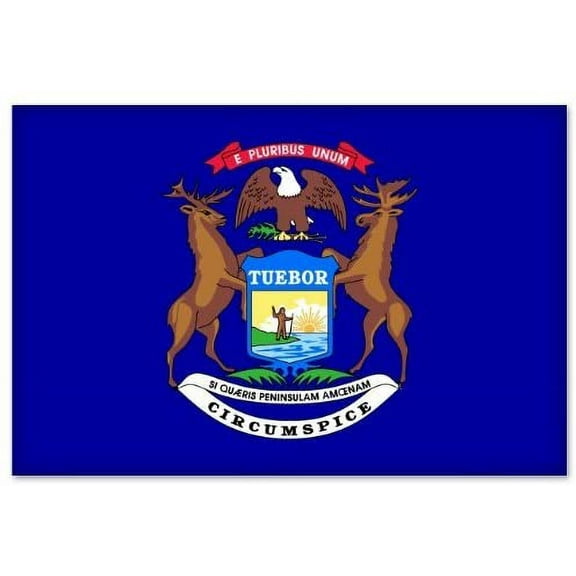 Michigan State Flag car bumper sticker 5" x 4"
