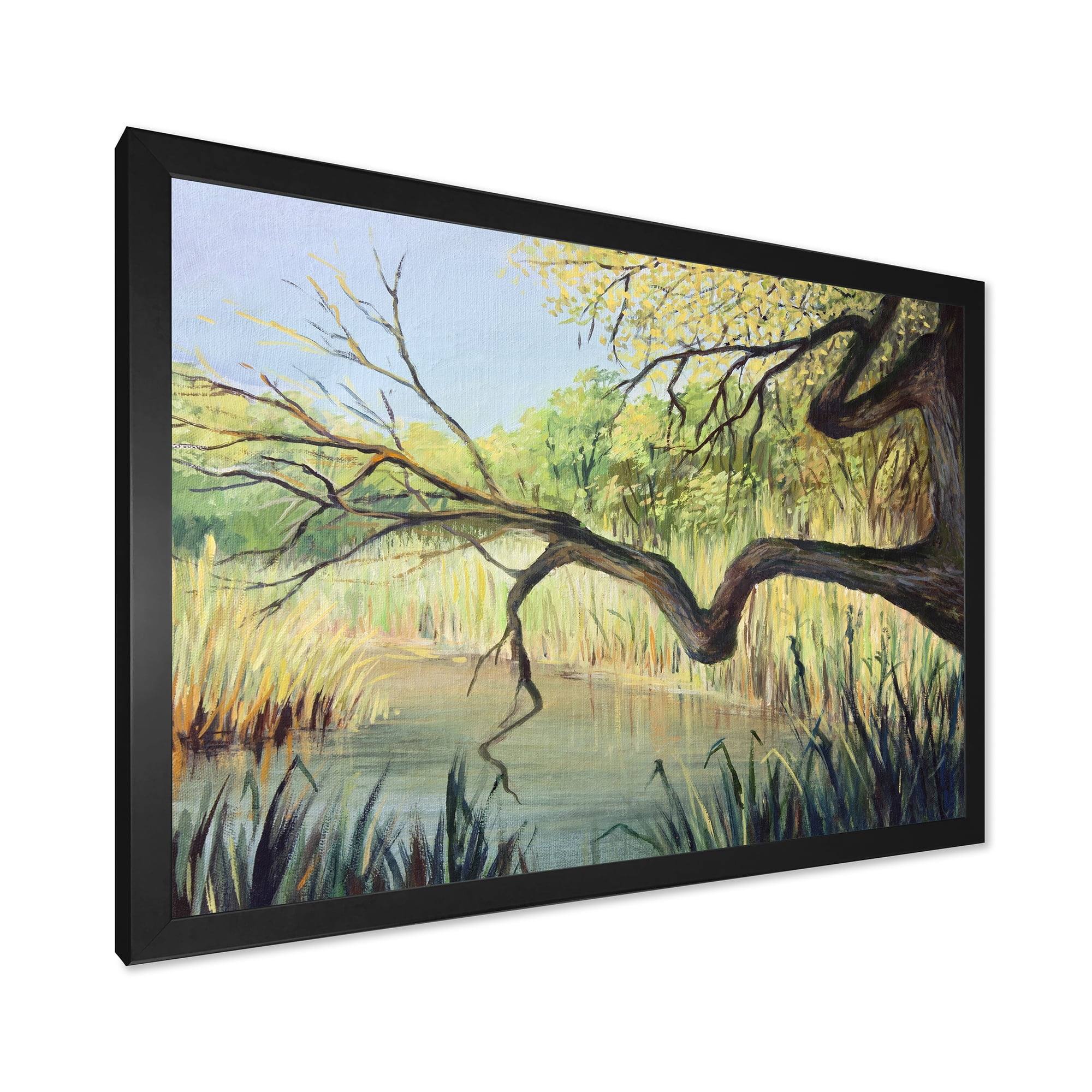 Designart 'The Lake of Silence From The Tree' Lake House Framed Art Print