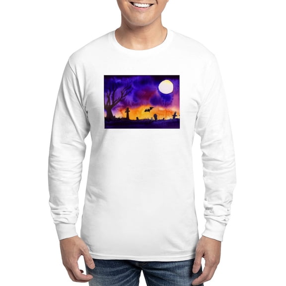 CafePress - Watercolor Halloween Night Men's Long Sleeve T Shirt - Unisex Cotton Long Sleeve T-Shirt