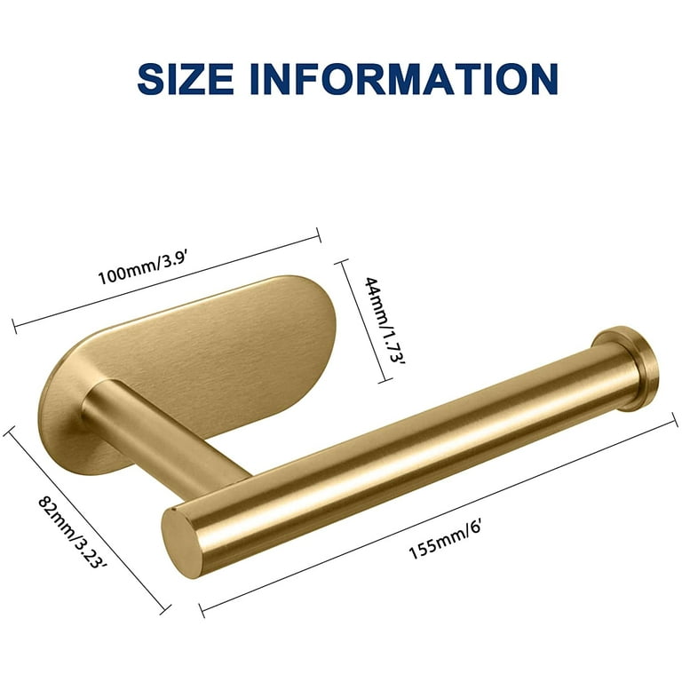 Self Adhesive Toilet Paper Holder Brushed Gold Roll Sus 304 Stainless Steel No Drilling for Bathroom Bedroom Kitchen with Super Glue