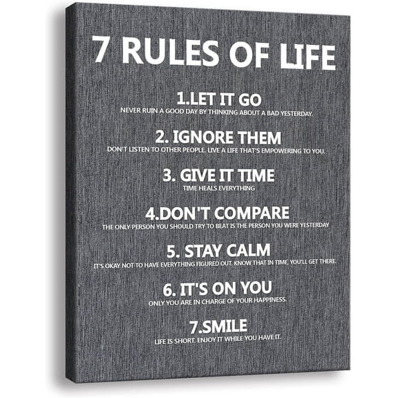 7 Rules of Life Wall art Motivational Poster Printed on Canvas Wall Decor for Living Room Bathroom Size12 x 15 Inch - For Bedroom or Home Office Framed Art Decoration Ready to Hang A-238