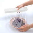 thumbnail image 2 of Plastic Wrap Dispenser with Slicer Plastic Wrap Dispenser Food Freshness Cling Film Storage Box Kitchen Gadget, Beige, 2 of 8