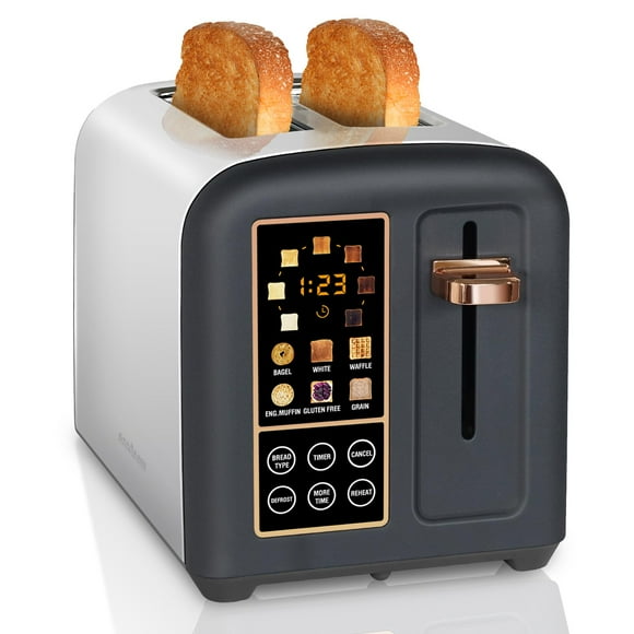 SEEDEEM Toaster 2 Slice, Stainless Toaster LCD Display&Touch Buttons, 50% Faster Heating Speed, 6 Bread Selection, 7 Shade Setting, 1.5''Wide Slot, Removable Crumb Tray, 1350W, Dar