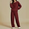 thumbnail image 2 of Byworldtasic Womens 2 Picec of Outfit Sets Long Sleeve Round Neck Sweatshirt and Wide-leg Long Pants Set, 2 of 9