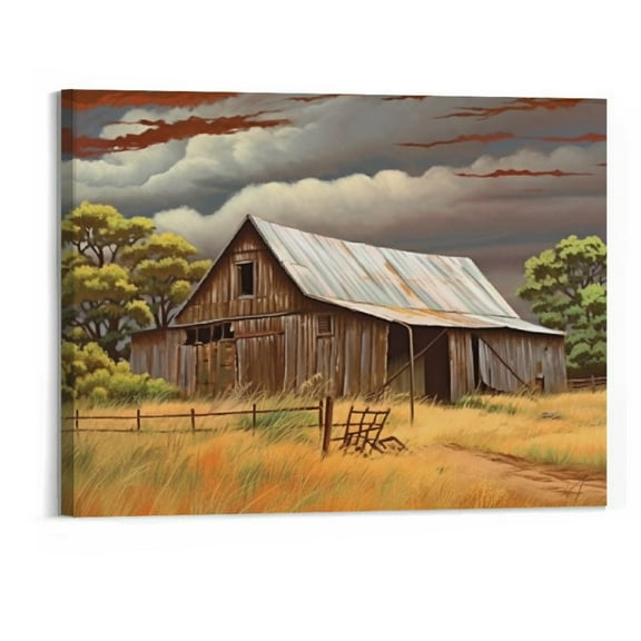 Creowell Rustic Barn Wall Decor, Old Barn Picture Canvas Wall Art for Farmhouse Living Room Wall Decor, Barn Landscape Canvas Prints,House Painting Framed Artwork for Home Wall Decor 20x16 Inch