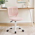 thumbnail image 2 of Homy Casa 29.5''-34.2'' Adjustable Vanity Desk Chair, Pink Upholstered Swivel Study Chair with White Rolling Base, 2 of 8