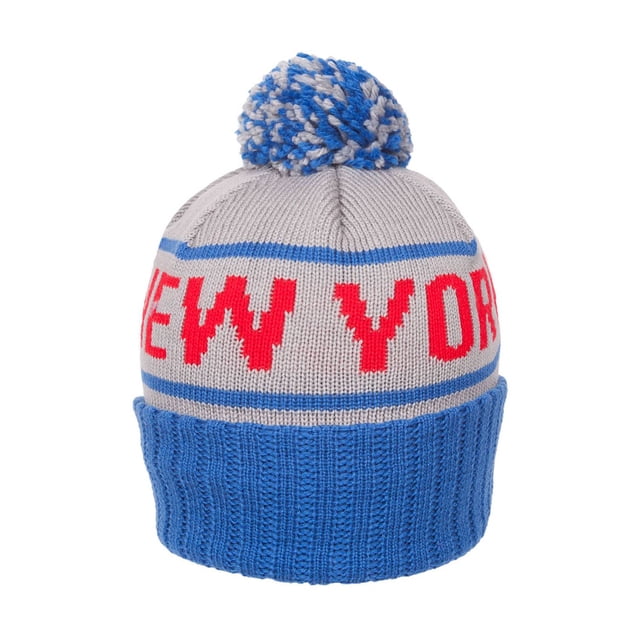 City Caps Bonnets Tricotés avec Pompons - New York - Gris/royal