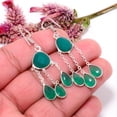 thumbnail image 2 of Emerald (Simulated) Gemstone 925 Sterling Silver Handmade Earring 2.15" E153, 2 of 4