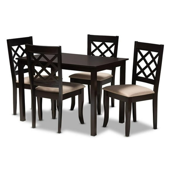 Bowery Hill 5-Piece Wood Upholstered Dining Set in Sand and Espresso