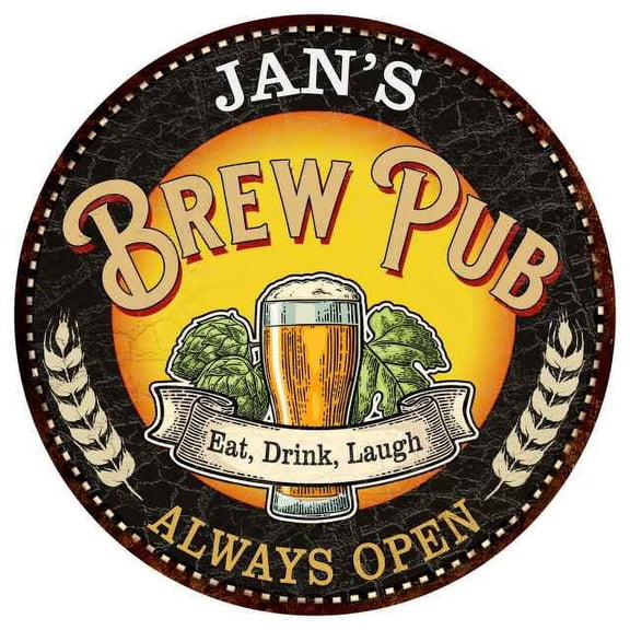 JAN'S Beer Pub Man Cave Metal Sign Home Wall Decor 14 inch Round 100140025012