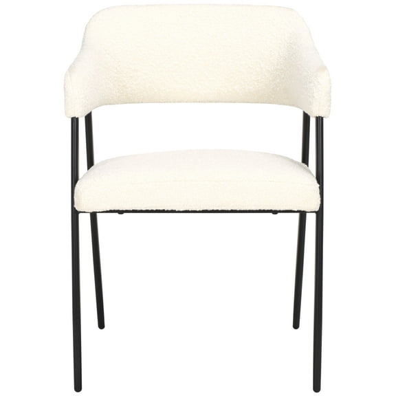 SAFAVIEH Naoko Mid-Century Boucle Solid Dining Armchair, White/Black