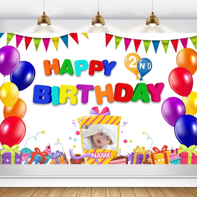 Banner con dicódigos de fondo personalizados para fiesta de feliz segundo cumpleaños