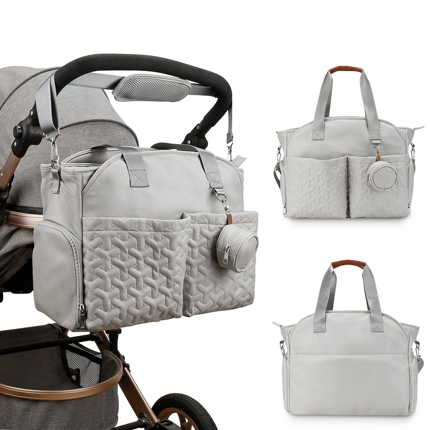 SPEKSEE Diaper Bag Tote with Pacifier Holder Case for Mom and Dad, Multi-Function Travel Diaper Bag with Adjustable Shoulder Strap and Insulated Pockets
