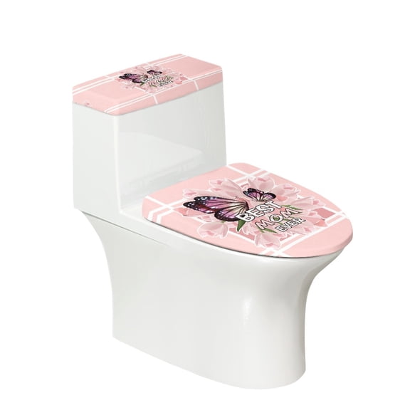 HELLHERO Mother's Day Toilet Lid Cover Set 2 Pack Polyester Fabric Easy to Install for Women