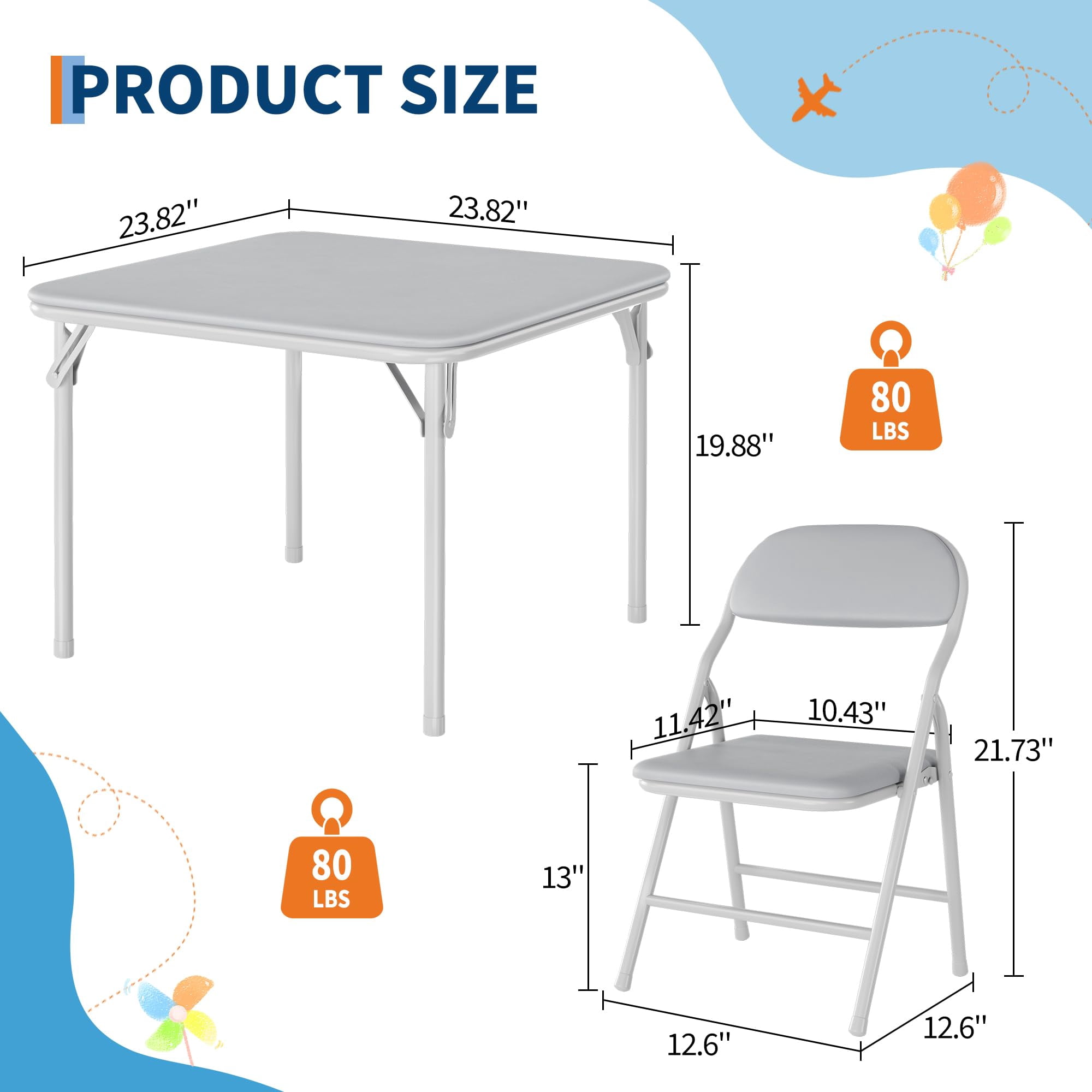 Huisuilinss Kids Folding Table And Chairs,Square Children's Activity Table And Chairs,Kids Table And Chair With Padded Cushion,Metal Folding Activity Table With Chair For Dining Daycare Classrooms