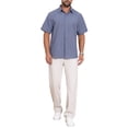 thumbnail image 2 of INSPIRE CHIC Men's Solid Summer Short Sleeve Button Down Linen Shirt L Denim Blue, 2 of 6