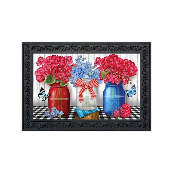 Briarwood Lane Summer Doormat 30x18 Indoor Outdoor Red White and Blue Jars For Summer Doormat
