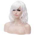 thumbnail image 3 of RightOn 14'' White Wig Short Curly Wig White Wig with Bangs Wavy White Wig for Women Heat Resistant Synthetic Hair White Cosplay Party Wig with Wig Cap, 3 of 5