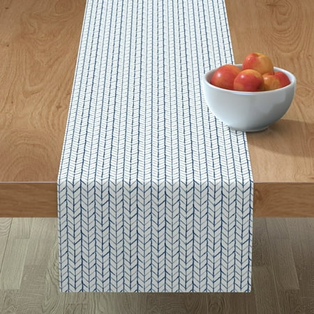 

Cotton Sateen Table Runner 108 - Shibori Chevrons Light Blue Indigo On White Geometric Classic Print Custom Table Linens by Spoonflower