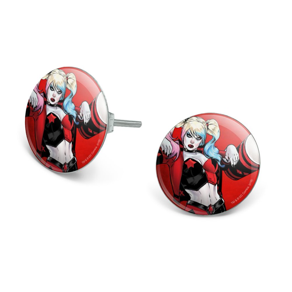 Graphics and More Harley Quinn Character Novelty Silver Plated Stud Earrings