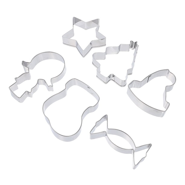 6pcs Navidad Acero inoxidable Cookie Moldes para hornear Moldes para hornear únicos para el hogar (Plata)
