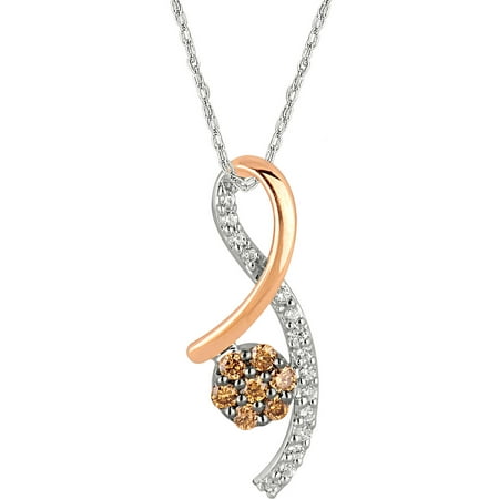 1/4 Carat T.W. Champagne and White Diamond Sterling Silver and 10kt Rose Gold Bouquet Wrap Pendant
