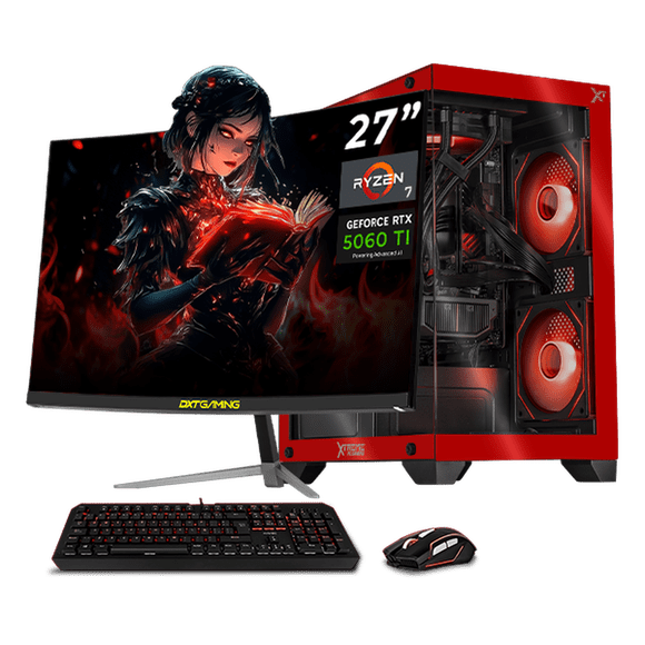PC Gamer Completa con IA Xtreme PC Gaming NVIDIA GeForce RTX 5060 Ti AMD Ryzen 7 5700X 32GB SSD 1TB Monitor Curvo 27 180Hz Sistema Liquido WIFI Red gaming 1080p, estudios y multitarea