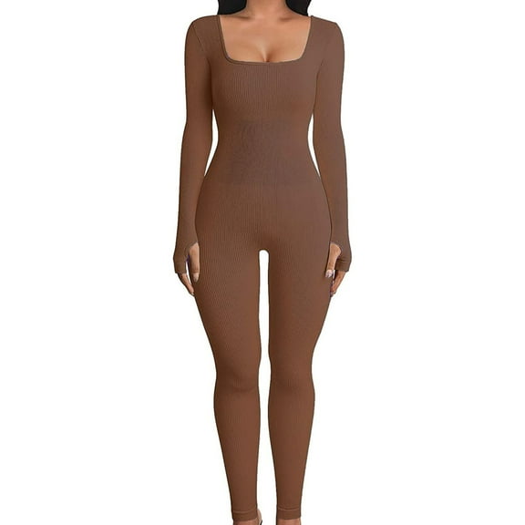 Women's Sports Jumpsuit Long Tight Lightweight Yoga Bodysuit Sexy Bodycon Black S