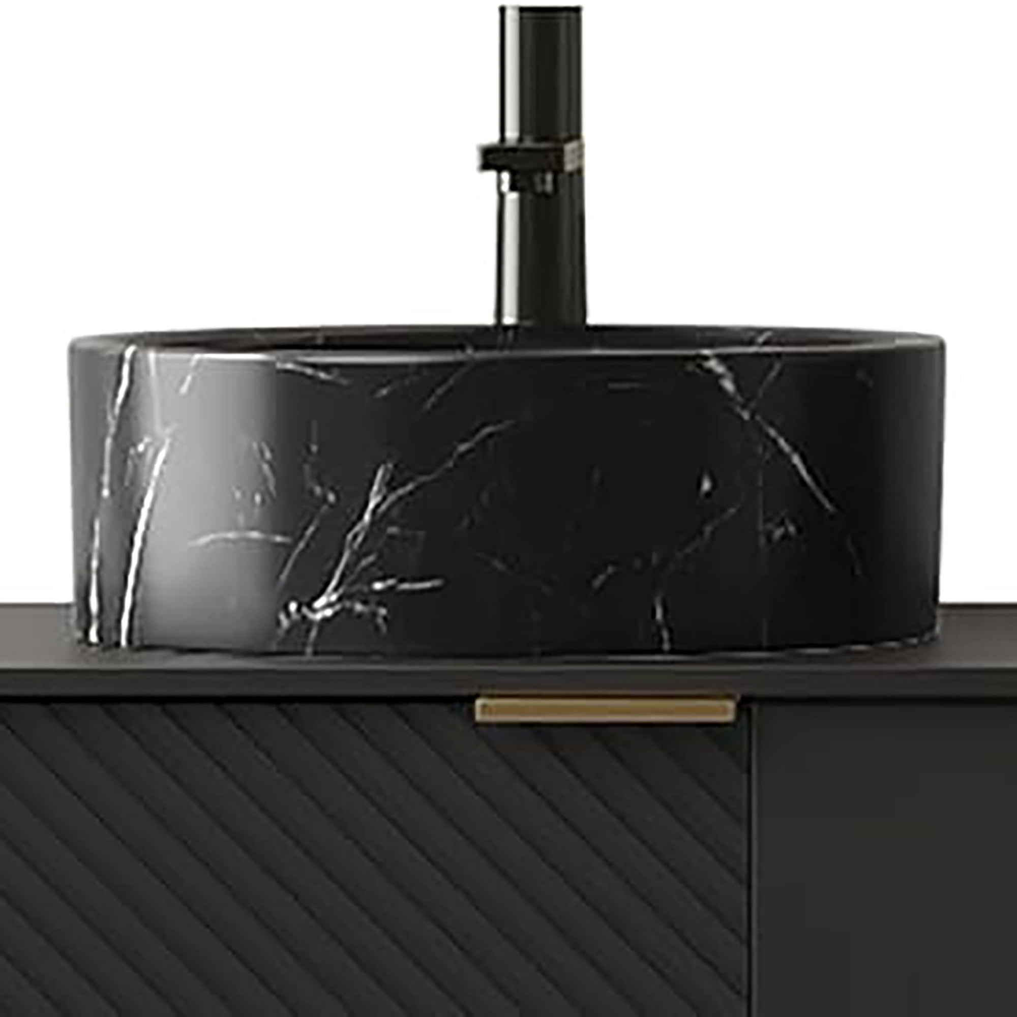 Wohh 14 Inch Round Bathroom Sink with Stone Pattern, Small Black Ceramic Integrated Countertop Vessel Sink, 14.17 x 4.72 Inch Durable Porcelain Vanity Basin for Home, Office & Commercial Use