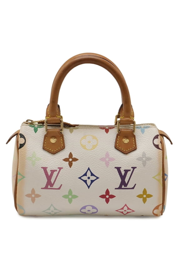 Pre-Owned LOUIS VUITTON Louis Vuitton Monogram Multicolor Mini Speedy Handbag Pouch Blanc White...