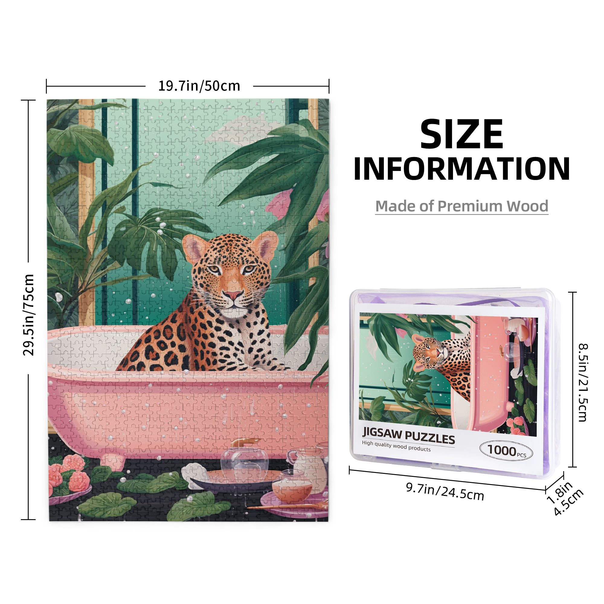 1000 pcs 1000 Piece Animal jigsaw puzzles Bathing Time of Leopards,Unique and Beautiful Design,Modern Style Animal Wooden Puzzle,for animal Lovers Gifts,Challenging Brain Exercise,Stunning Artwork