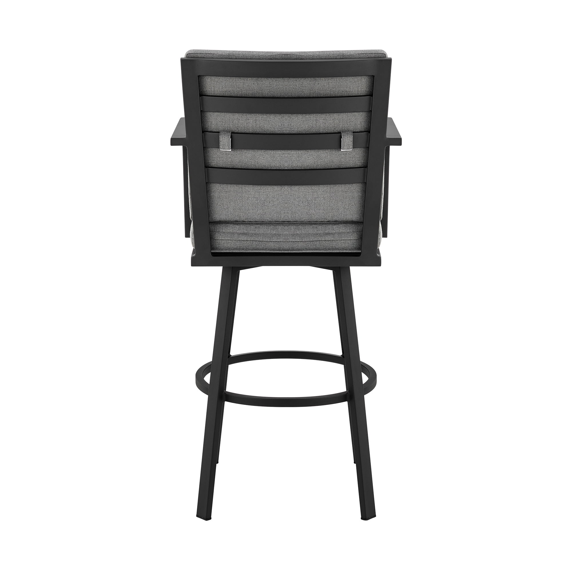 Arnauld 30" Outdoor Patio Swivel Bar Stool in Black Aluminum with Gray Cushions - Set of 2