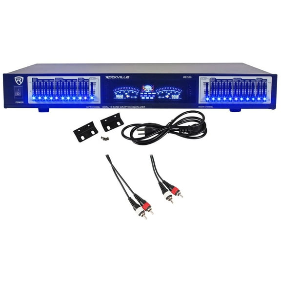 Rockville REQ20 19" Pro Rack Mount Dual 10-Band Graphic Equalizer EQ VU Meters