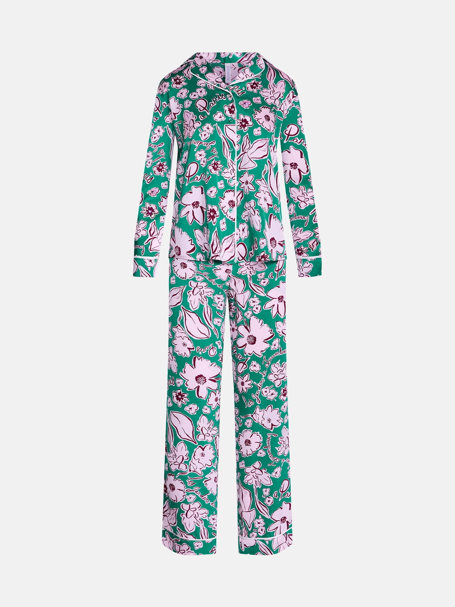Joyspun Women’s Stretch Satin Sleep Top and Pants, 2-Piece Set, Sizes XS to 3X