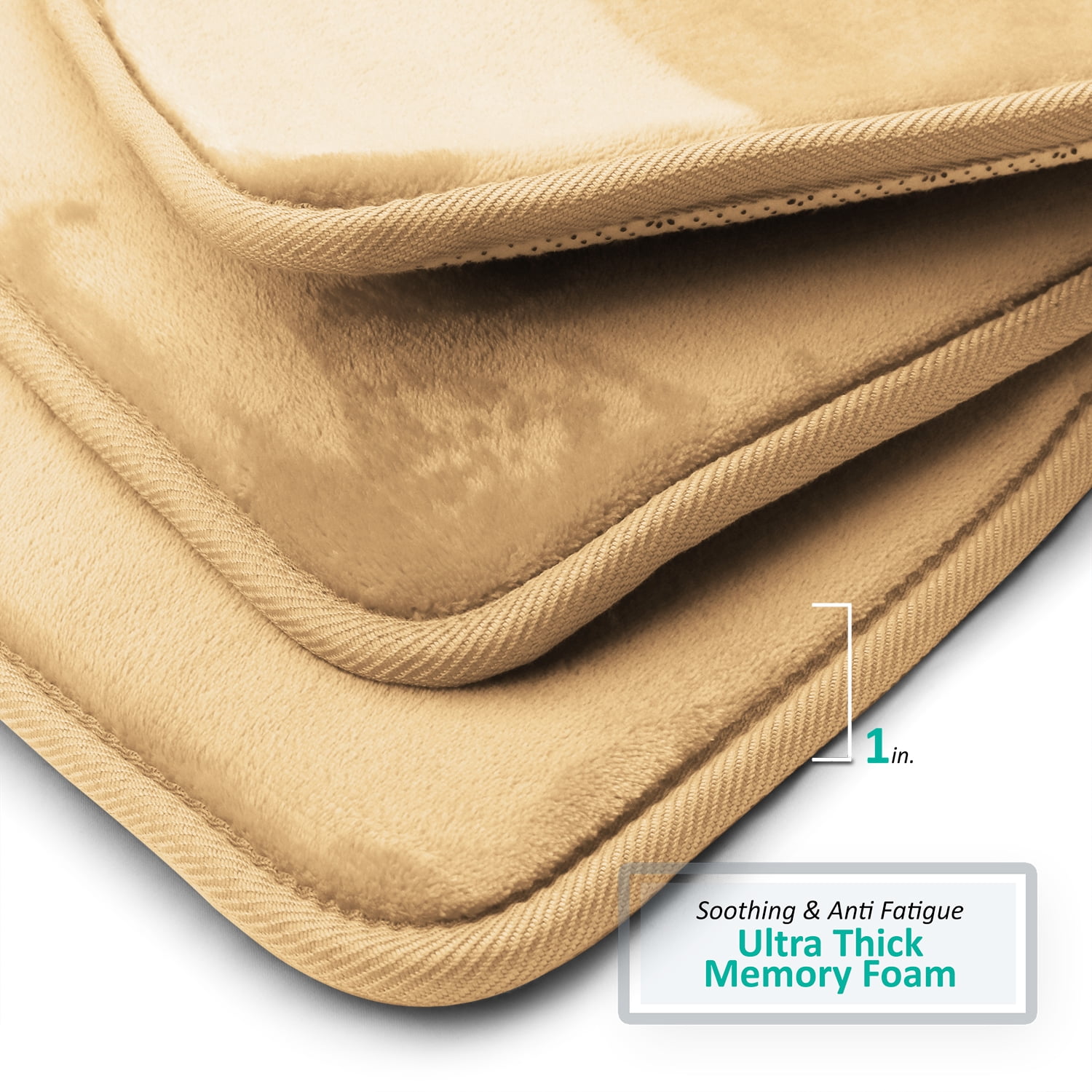 2 Piece Premium Memory Foam Bathroom Mat Set - Absorbent Luxury Plush Non Slip Carpet for Tub Shower & Bath Room, Soft Floor Mats, Machine Washable - Set of 2 20x32 inch Bath Rugs, Camel Gold