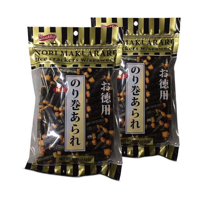 Japanese Nori Maki Arare Rice Crackers with | Glutinous Rice, Soy Sauce, Wheat, and Seaweed | Crispy and Savory Cracker Snacks, Seaweed Flavor, 5 Oz