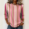 thumbnail image 2 of JULMCOMO Shirts for Women Vertical Striped Crew Neck 3/4 Sleeve Casual T Shirts Loose Fit Comfy Trendy Summer Basic Tees Pink XL, 2 of 6