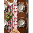 thumbnail image 2 of Table Runner Dresser Scarves 48 Inch Long, Red Black Stripy Weaving Cube Linen Dining Table Runners Abstract on White Tabletop Scarf for Wedding Holiday Party Kitchen, 2 of 7