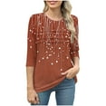 thumbnail image 4 of CYMMPU Flower Pattern 3/4 Sleeve Spring Tops Fall Fashion Shirts Tunic Tops Crew Neck Blouses for Women Dressy Casual Loose Fit Lightweight Basic T-Shirts Brown M, 4 of 6