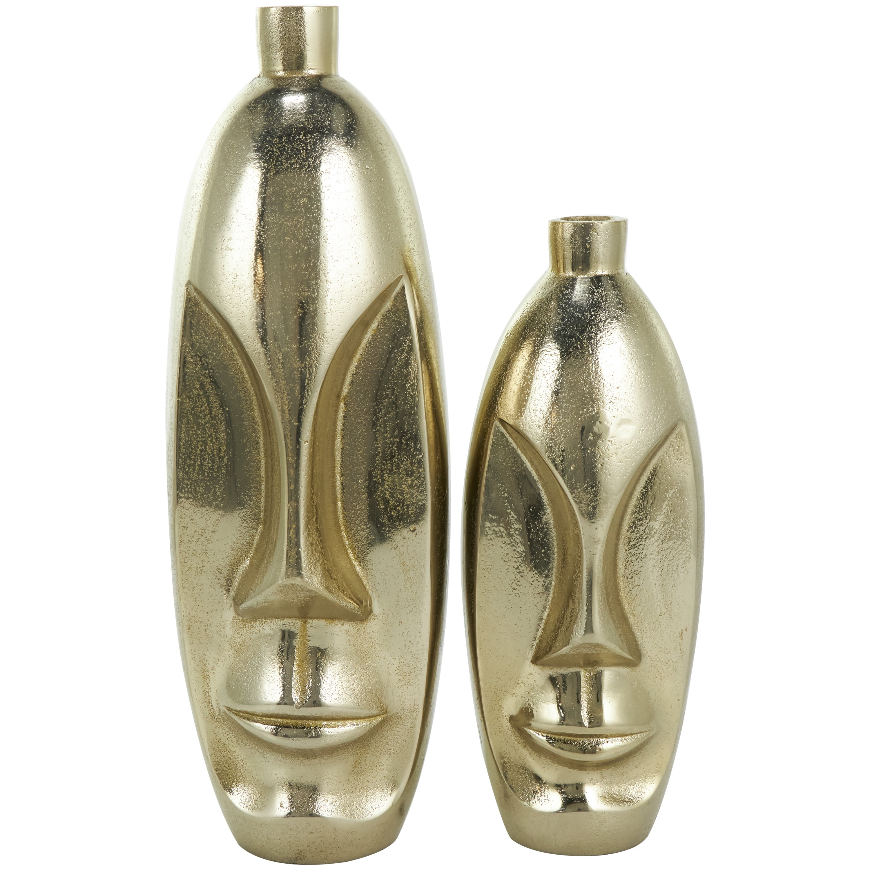 DecMode 16", 12"H Face Gold Aluminum Vase with Abstract Details, Set of 2