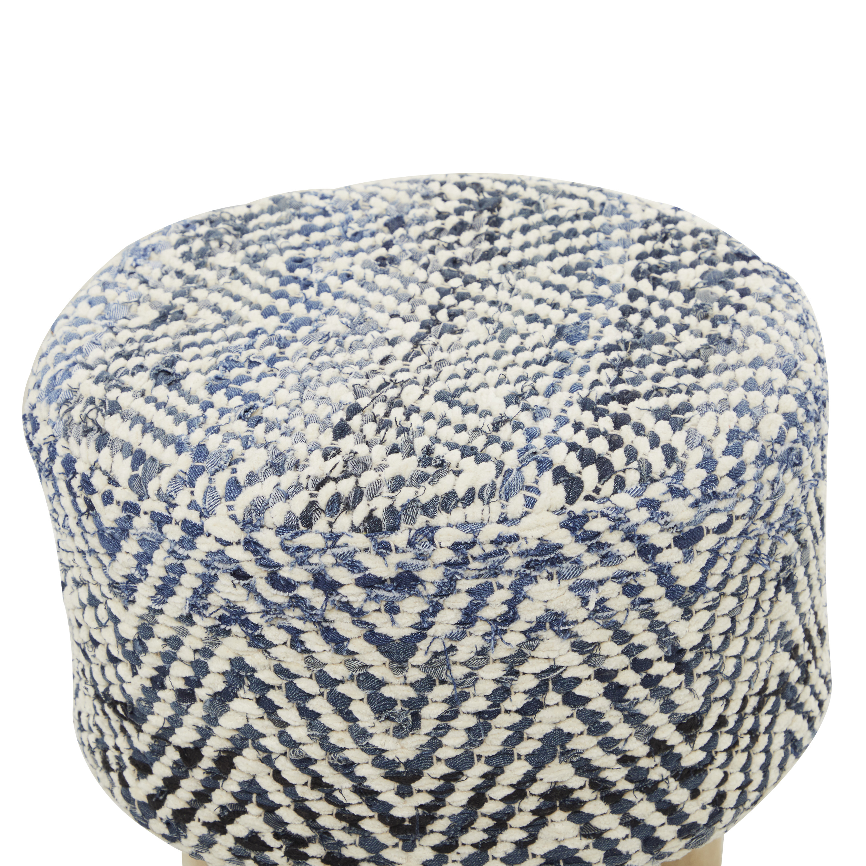 DecMode Cotton Chevron Stool with Wood Legs, Blue
