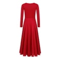 thumbnail image 4 of Mufeng Kids Girls Lyrical Praise Dance Dress Long Sleeve Liturgical Maxi Pleated Swing Skirt Worship Red 10, 4 of 5