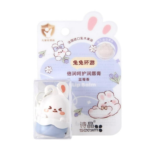 Lip Repair Stick,Lip Balm,Moisturizing Lip Care,Portable Kids Fruity Cute Rabbit Flavored Lip Balm with Keychain Q6V6