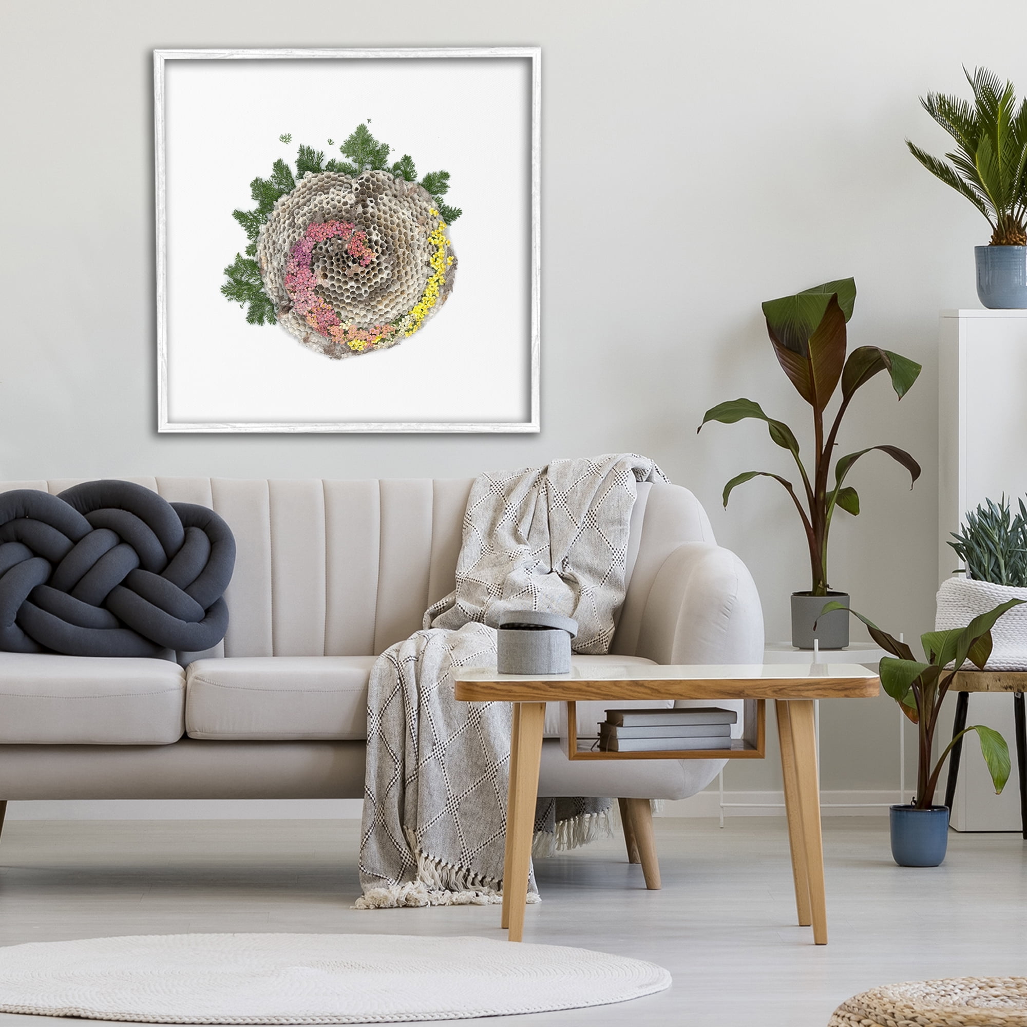 Stupell Industries Honeycomb with Botanicals White Framed Giclee Art, design by Beth Adoette