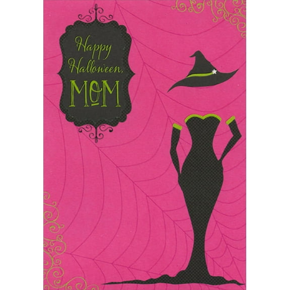 Designer Greetings Little Black Dress and Hat with Green Accents Halloween Card for Mom