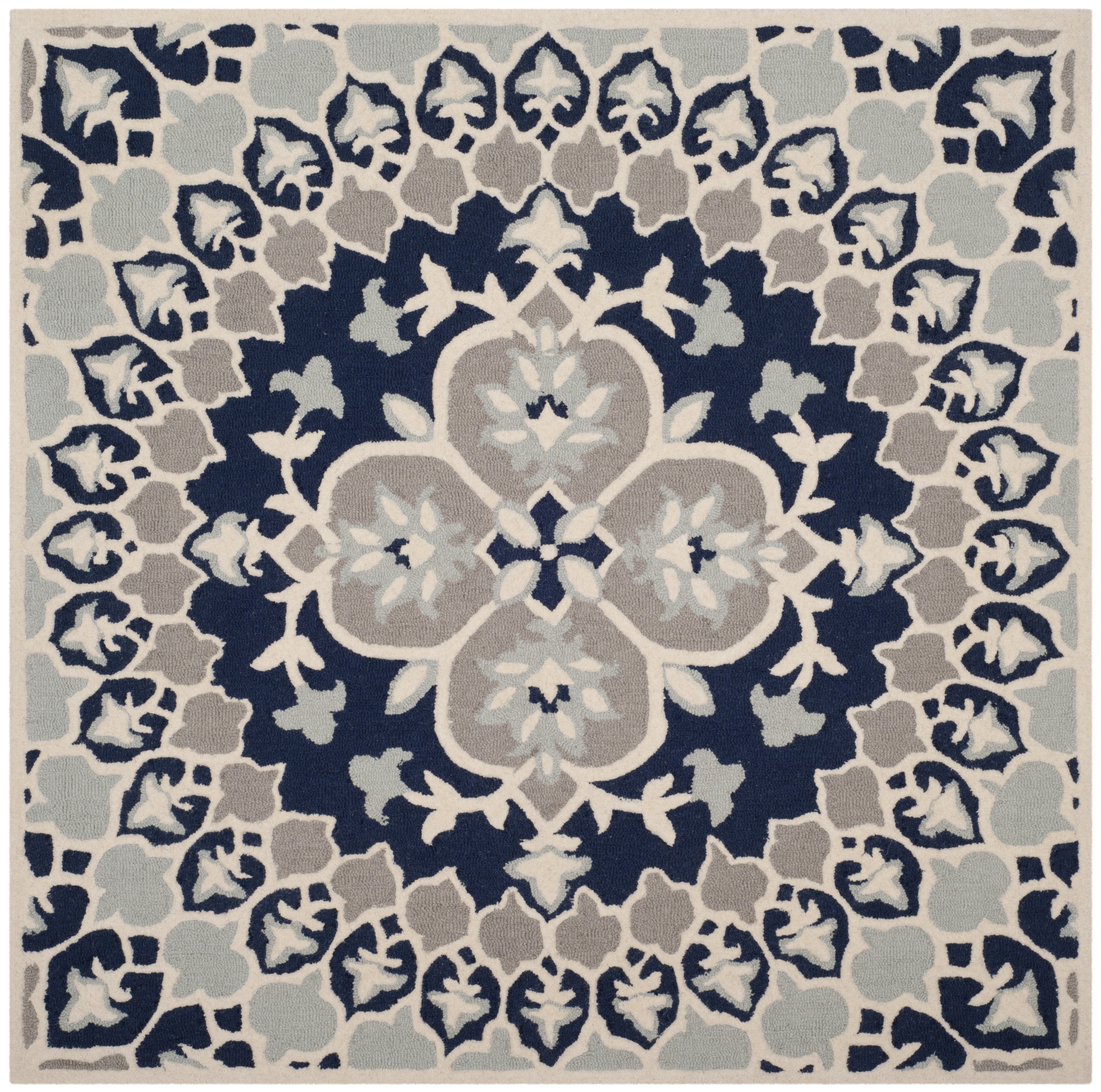SAFAVIEH Bellagio Zoja Floral Wool Area Rug, Navy Blue/Ivory, 5' x 5' Square