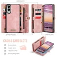 thumbnail image 2 of Funda tipo cartera para Samsung Galaxy S25 Edge, con cremallera, tarjetero, correa para la muñeca, funda protectora trasera magnética desmontable a prueba de golpes para Galaxy S25 Edge., 2 of 9