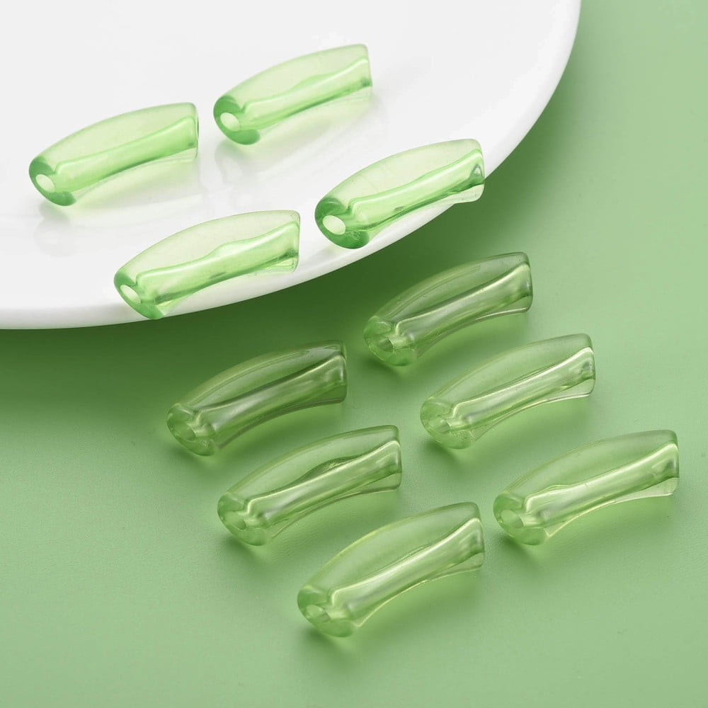Transparent Acrylic Beads Curved Tube Yellow Green 36x13.5x11.5mm Hole: 4mm about 148pcs/500g