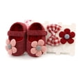 thumbnail image 3 of Baby Girl Anti-Slip Casual Flower Shoes Newborns Soft Soled Crib Shoes+ Headbands Sets, Red, 3 of 4